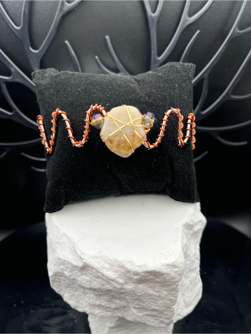 Handcrafted Copper Wire Wrapped Agate Bracelet - Brown Stone